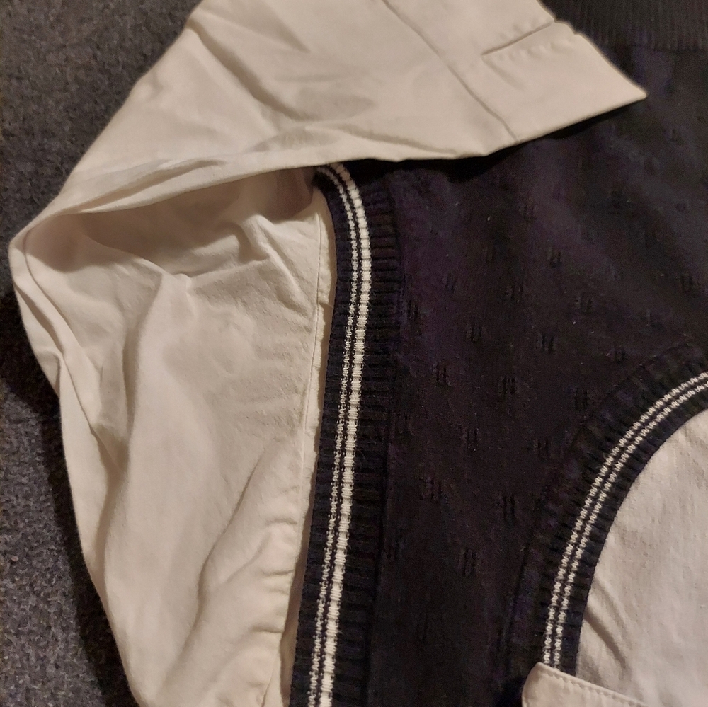 AB Studio Black and White Button Down Layered Shirt - Picture 6 of 7